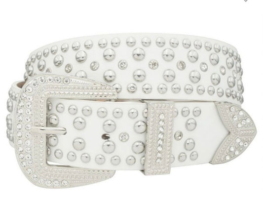 Rhinestone Belt | White