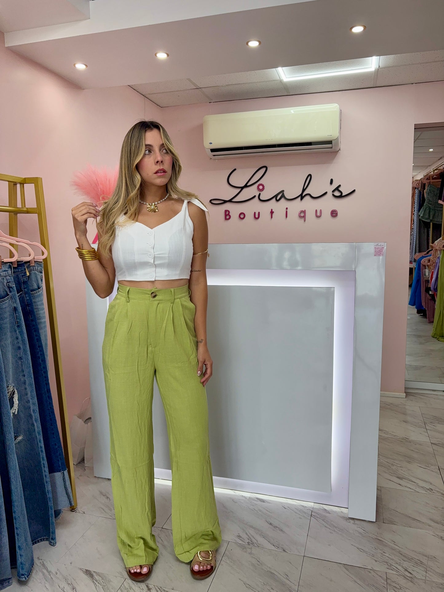 Wide Leg Pant | Pale Olive