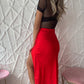 Satin Skirt Midi | Red