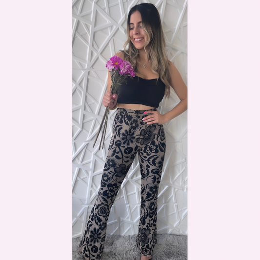 Flare Pant Print Flower | Taupe