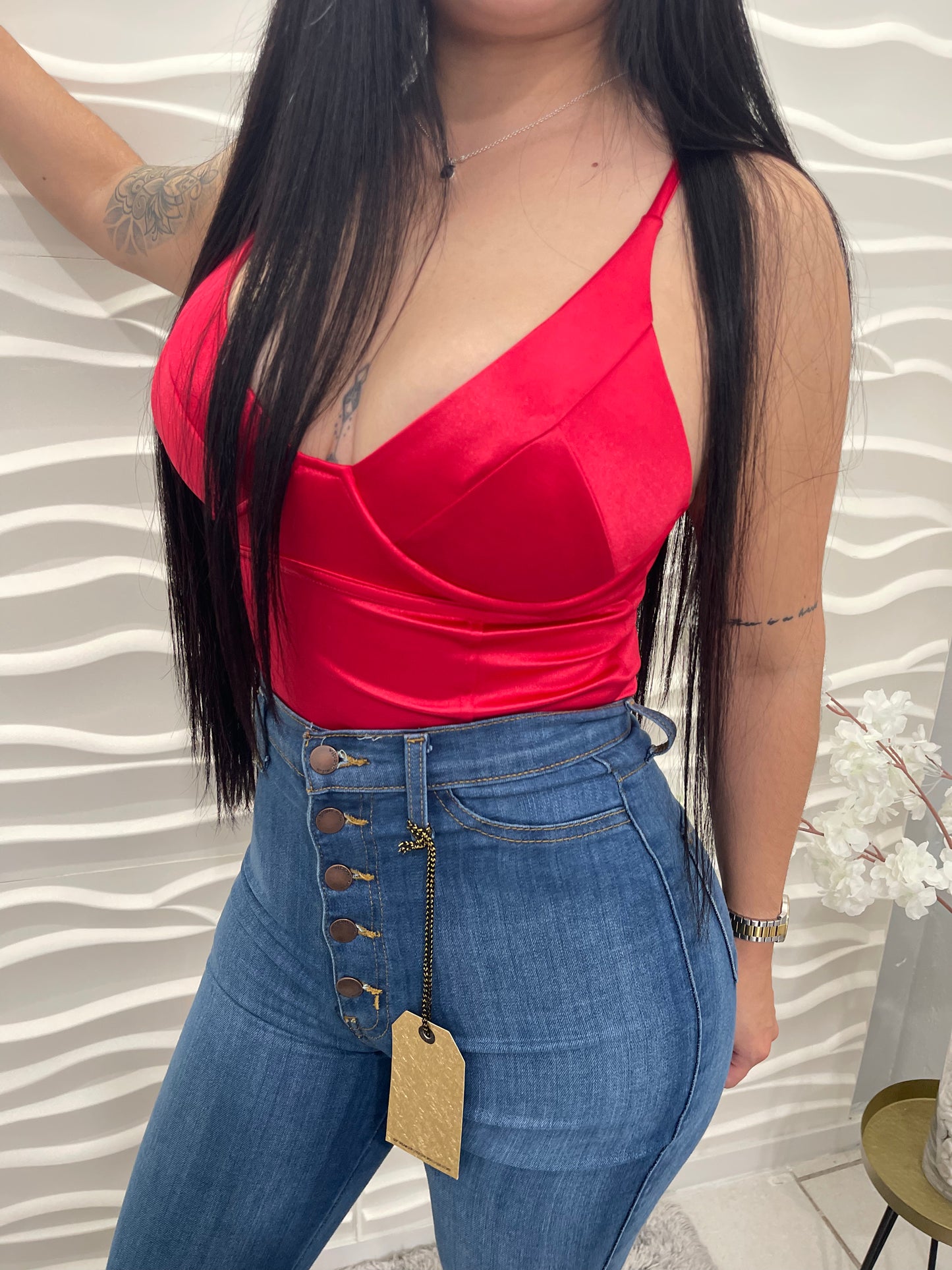 Satin Bodysuit | Red